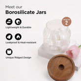 Kuber Industries Borosilicate Glass Jar with Acacia Lid | Kitchen Organizer Items & Storage | Multi-utility, Leakproof, Airtight Storage Jar for Cookies, Snacks, Tea, Coffee, Sugar | Set of 2 | 400ml